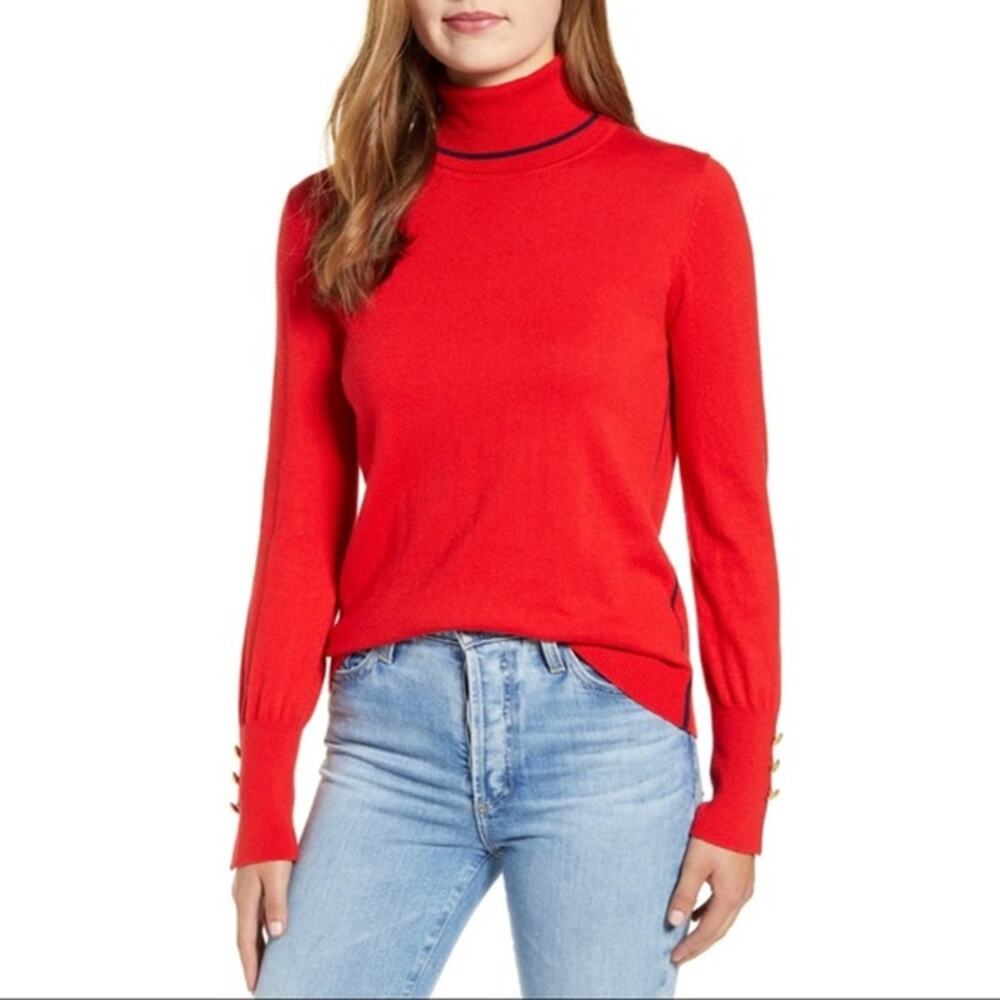 Court & Rowe Button Cuff Turtleneck Sweater Red Small New